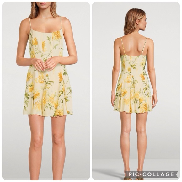 NWT Reformation Annelise Spaghetti Strap Floral Minidress Honeyglow Size 12 - Picture 1 of 9